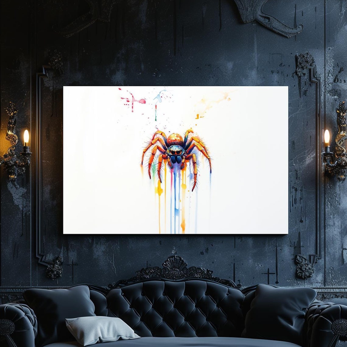 Colorful Watercolor Spider Dripping Paint Abstract Art Poster