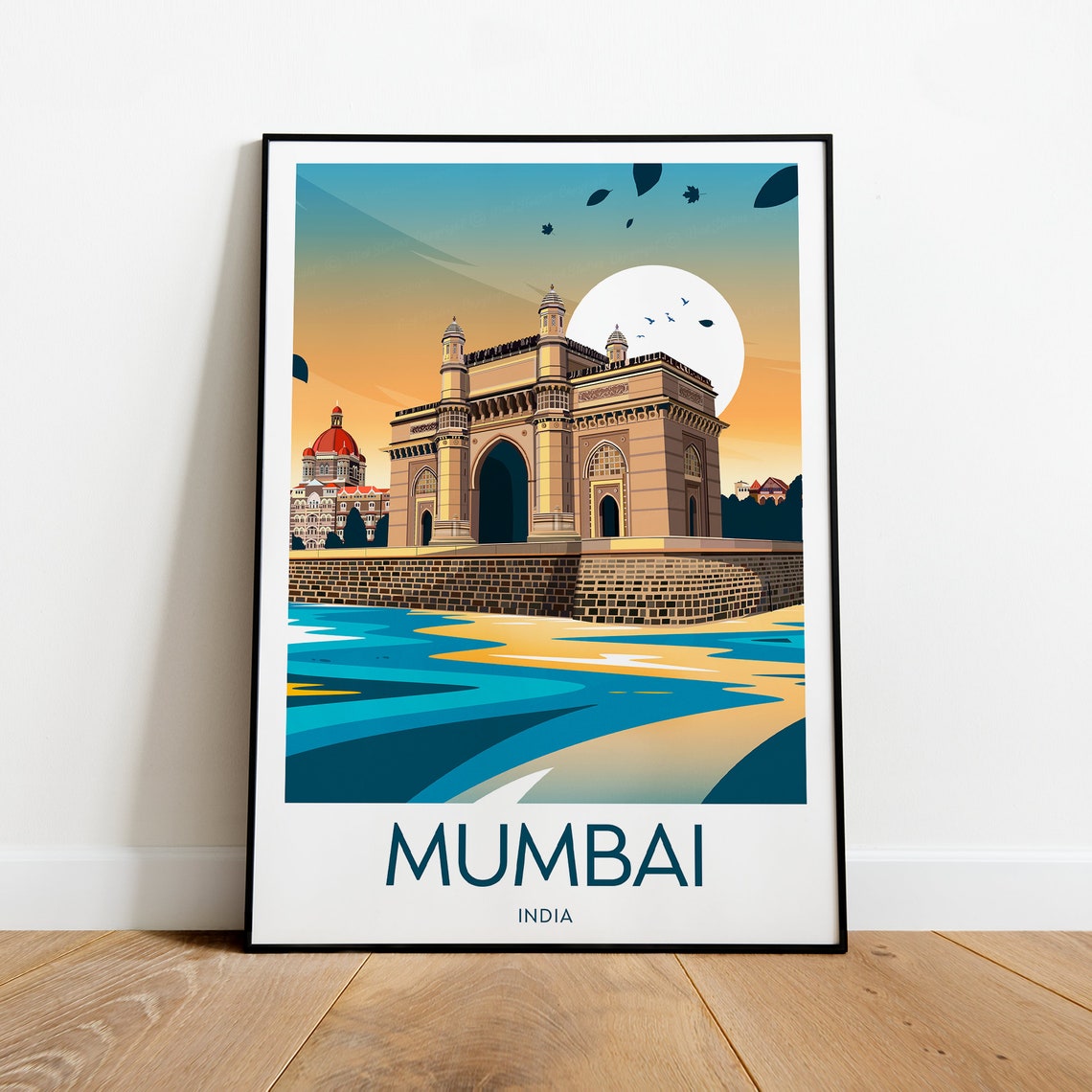 Mumbai India Gateway Arch Harbour Sunset Vintage Travel Poster