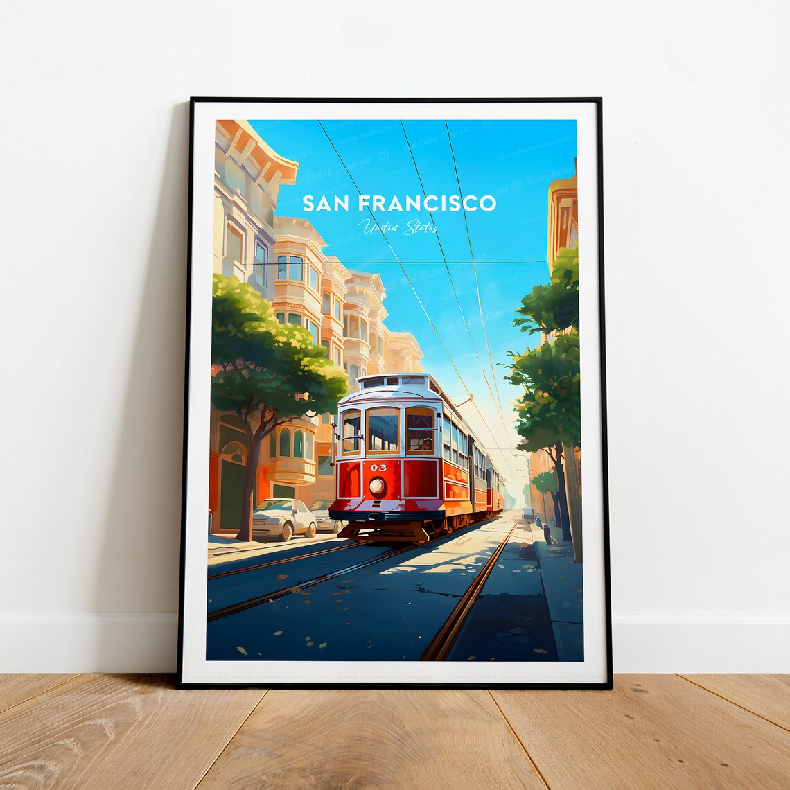 San Francisco Cable Car Victorian Street Hill Ride Vintage Poster