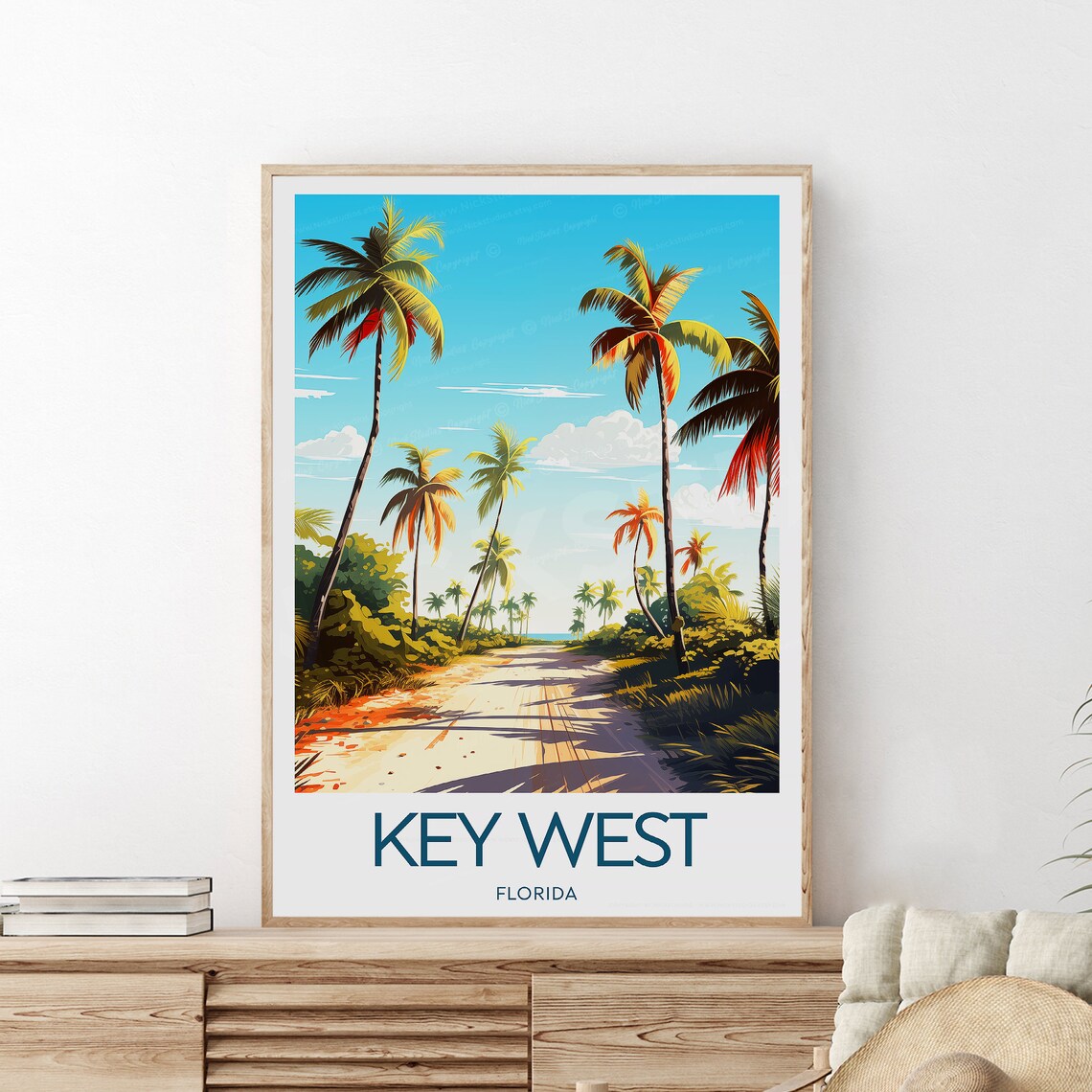 Key West Florida Palm Lined Road Leading to the Beach Poster