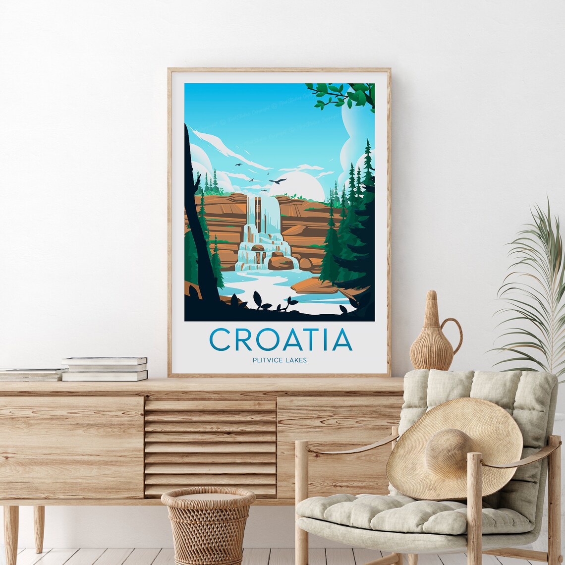Croatia Plitvice Lakes Waterfall Pine Forest Vintage Travel Poster - Image 2