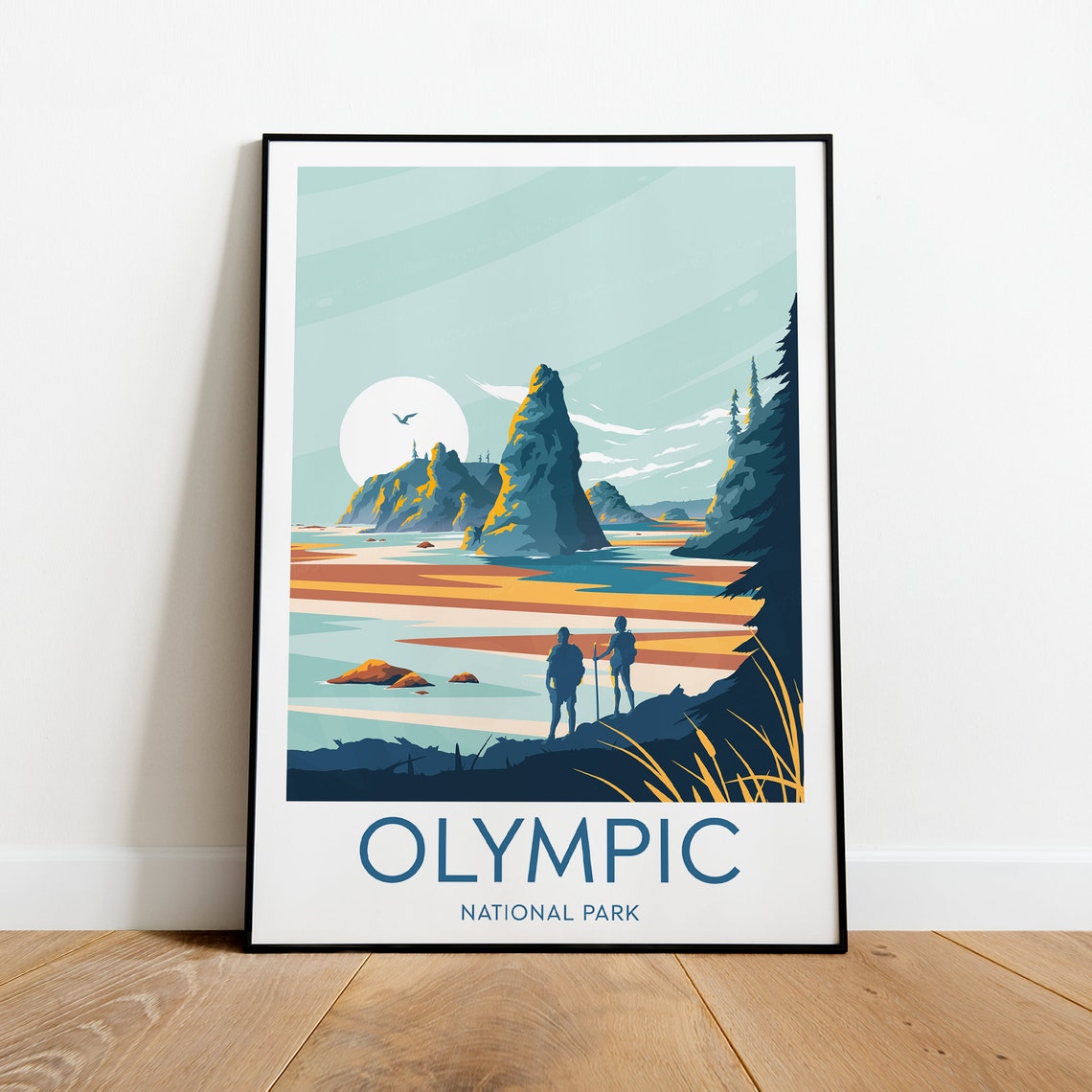 Olympic National Park Sea Stacks Sunset Hikers Travel Poster