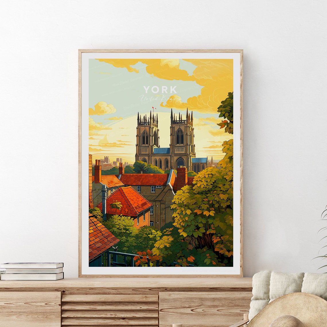York England York Minster Cathedral Autumn Cityscape Travel Poster