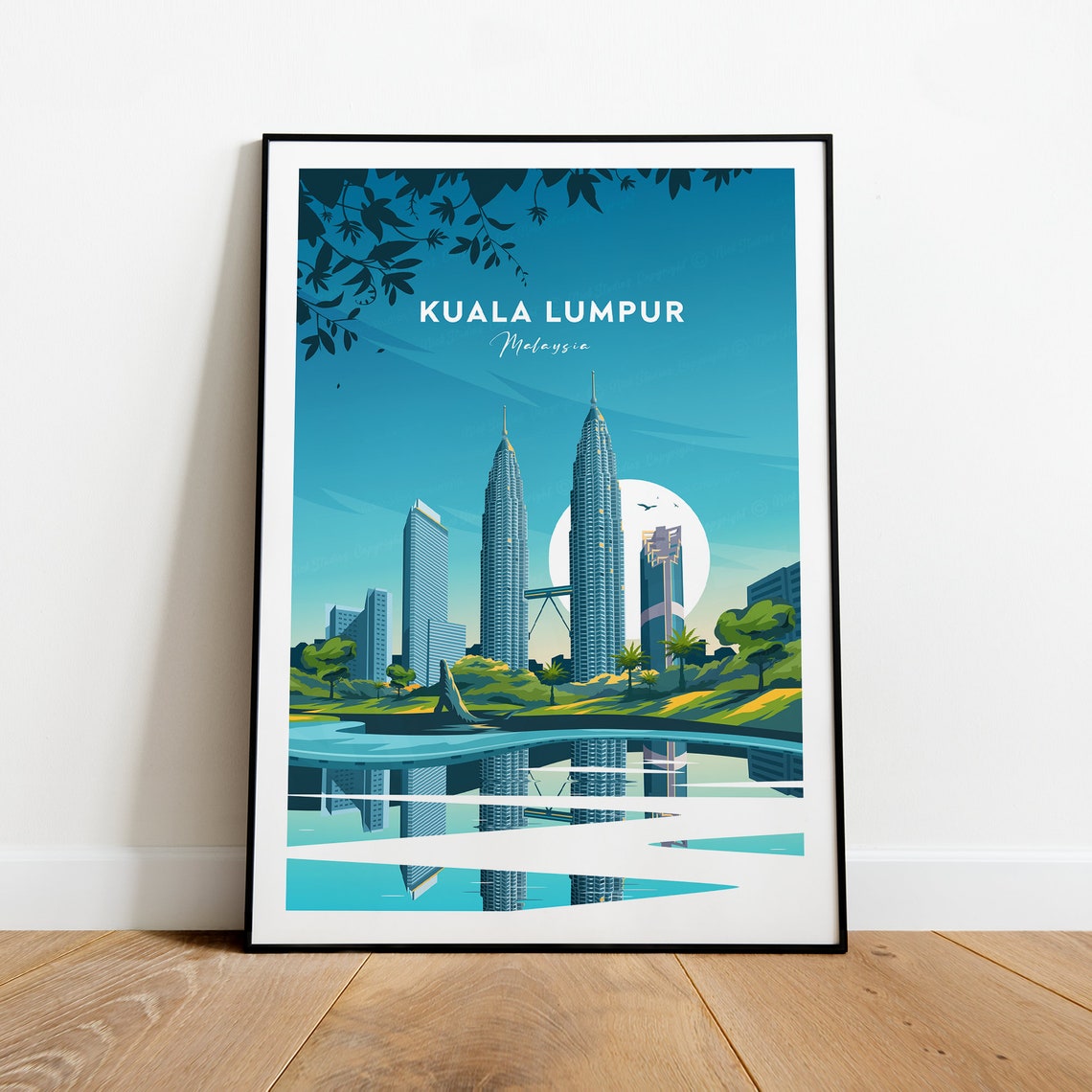 Kuala Lumpur Malaysia Petronas Towers Lake Skyline Travel Poster