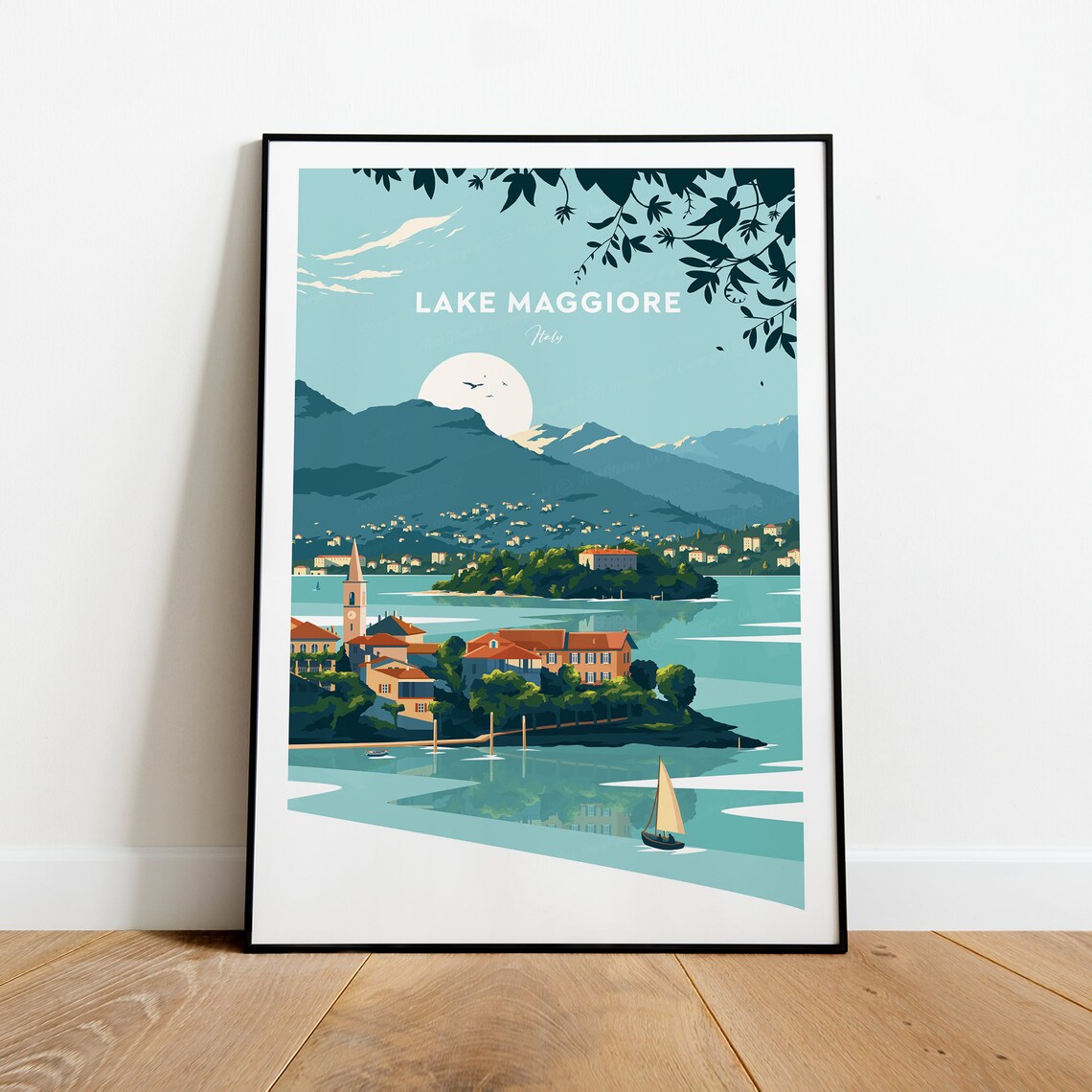 Lake Maggiore Italy Mountain Lake Sunset Scenic Travel Poster - Image 2