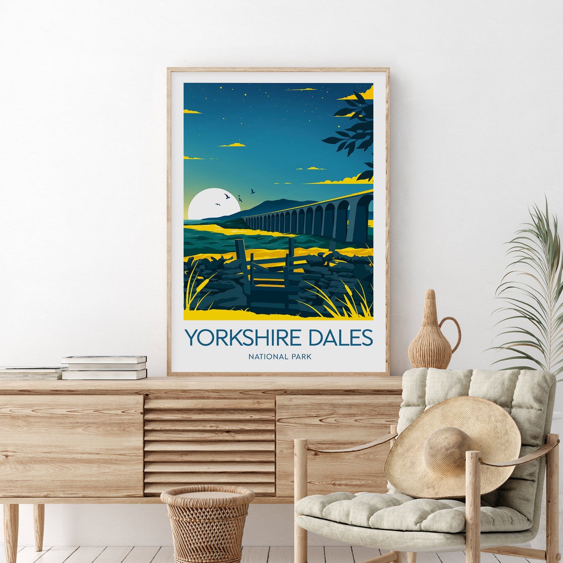 Yorkshire Dales National Park Vintage Viaduct Sunset Travel Poster