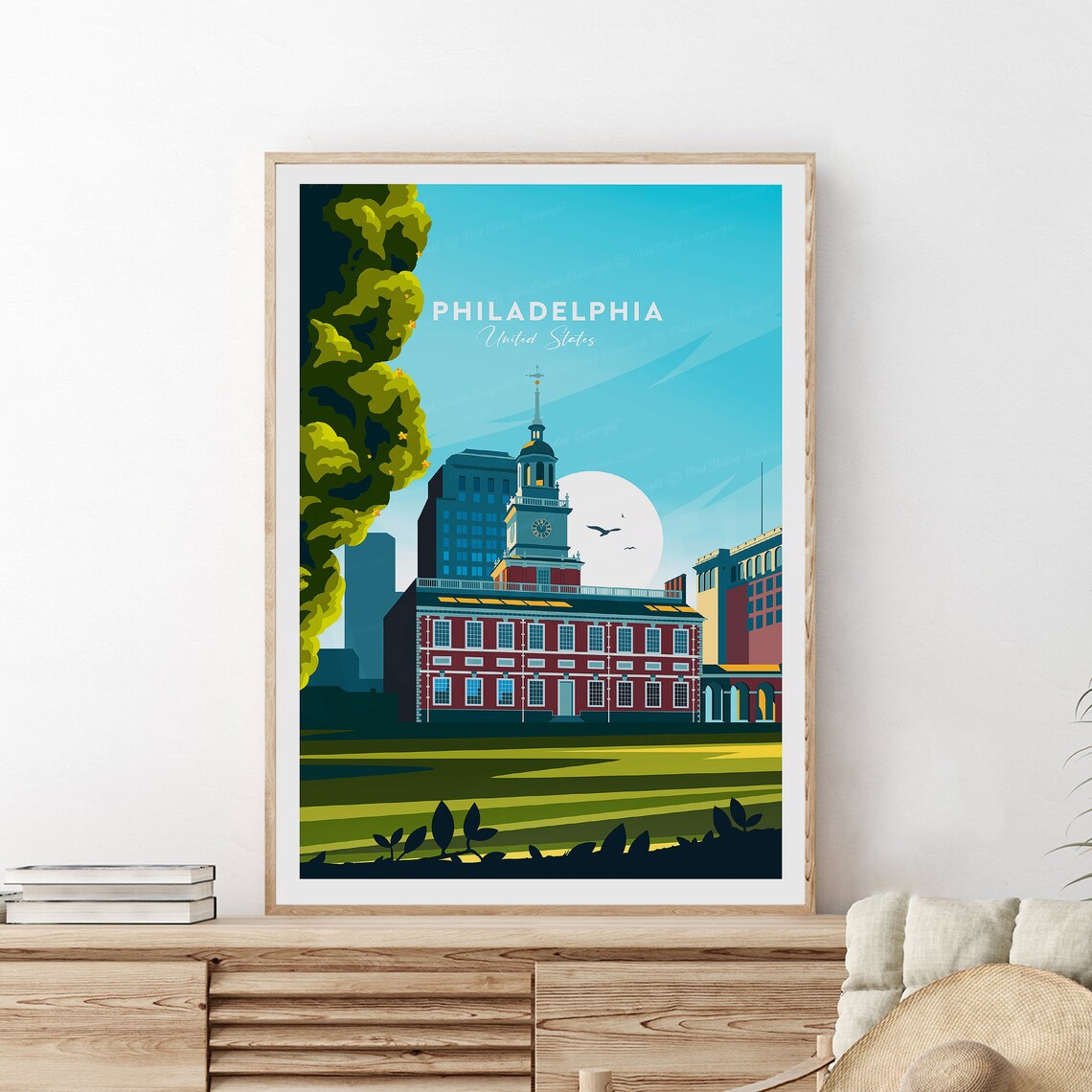Philadelphia Independence Hall Moonlit Night Travel Poster USA Art