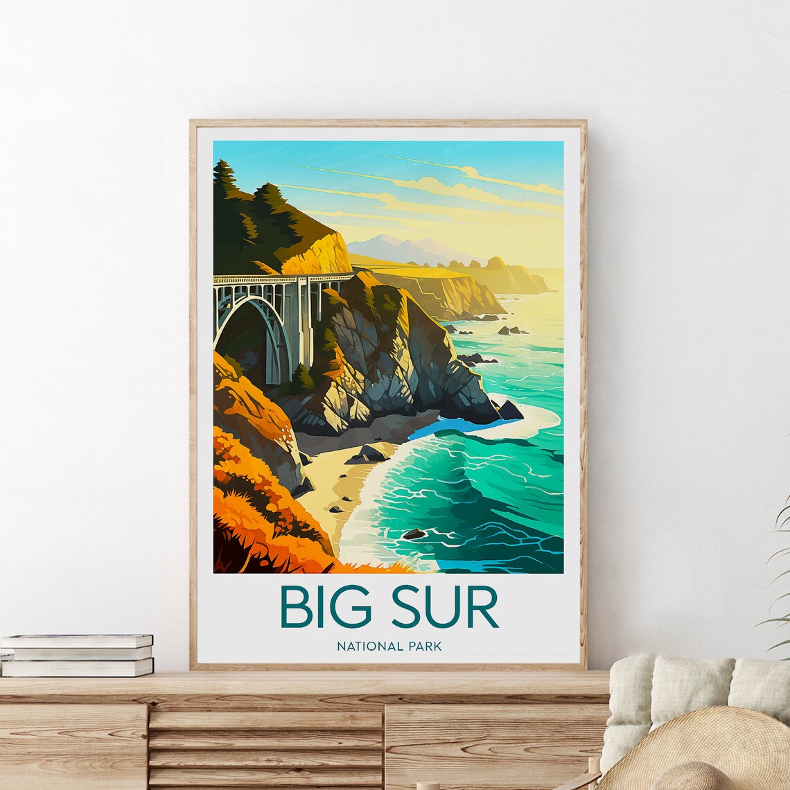 Big Sur National Park Bridge Golden Coast Vintage Travel Poster