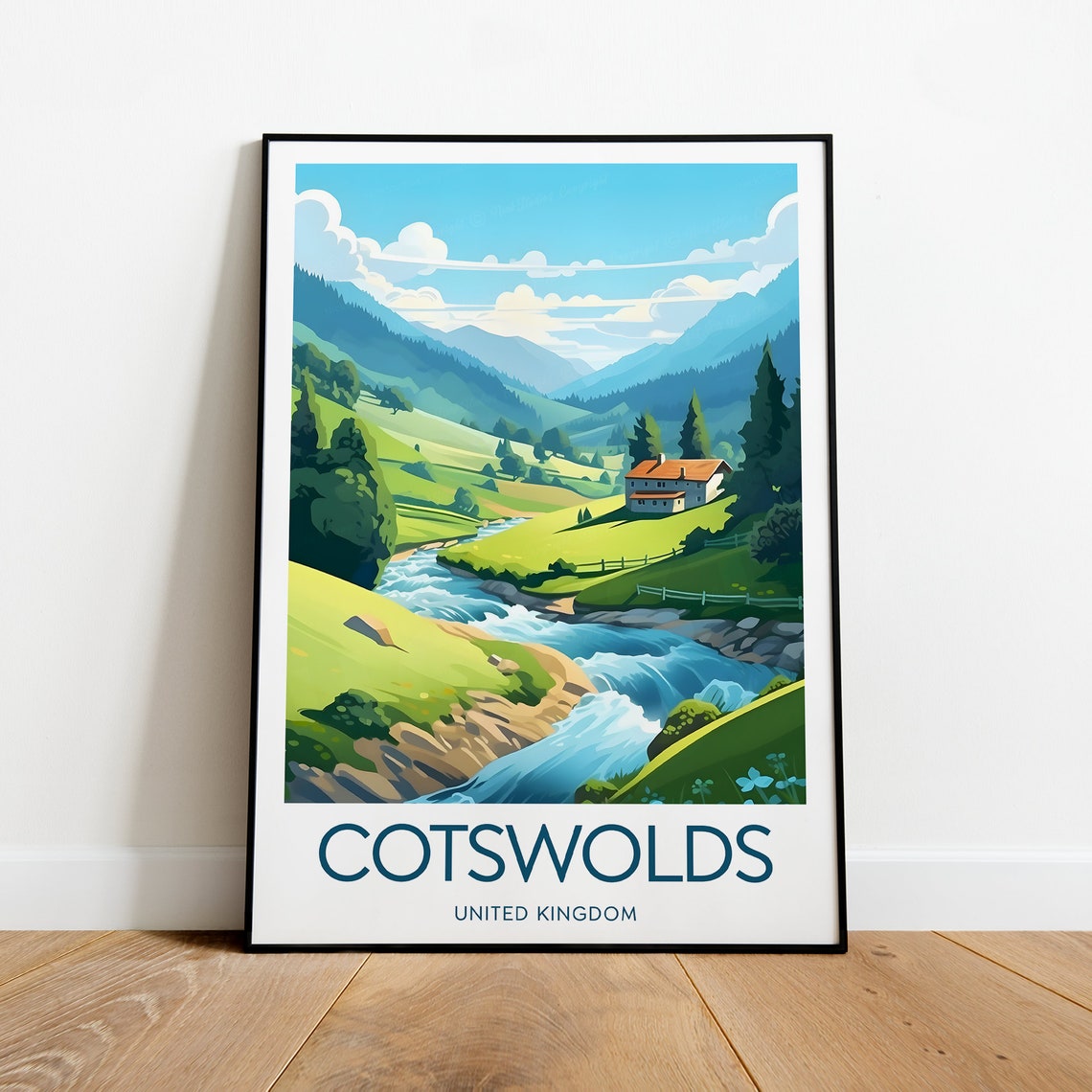 Cotswolds England Green Valley River Pastoral Countryside Poster