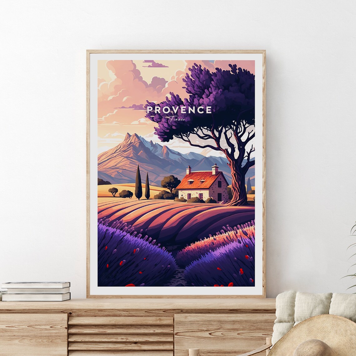 Provence France Lavender Fields Farmhouse Sunset Glow Poster