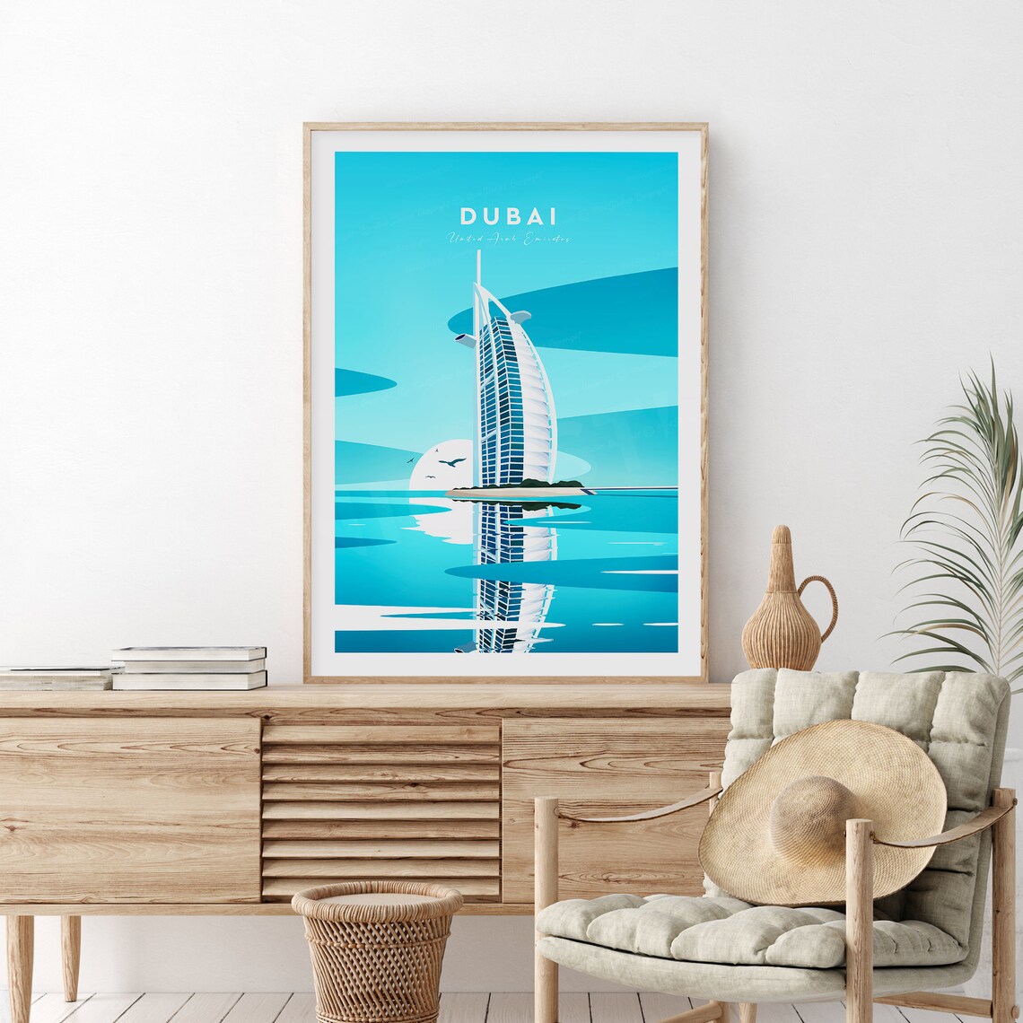 Dubai Burj Al Arab Sail-Shaped Hotel Turquoise Sea Travel Poster