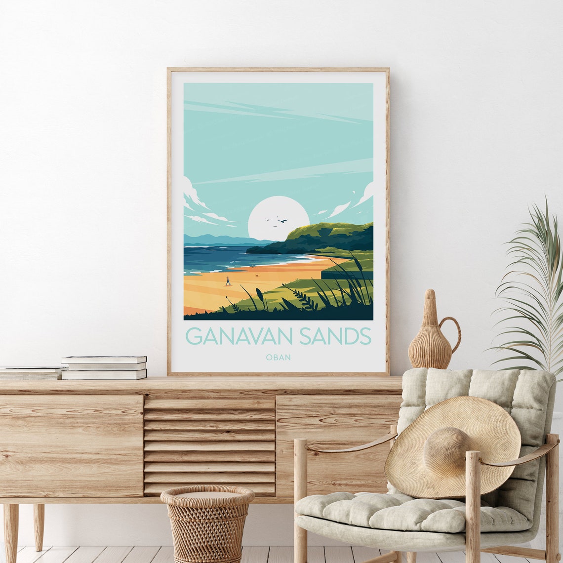Ganavan Sands Oban Scotland Beach Big Sun Over The Waves Travel Poster - Image 2
