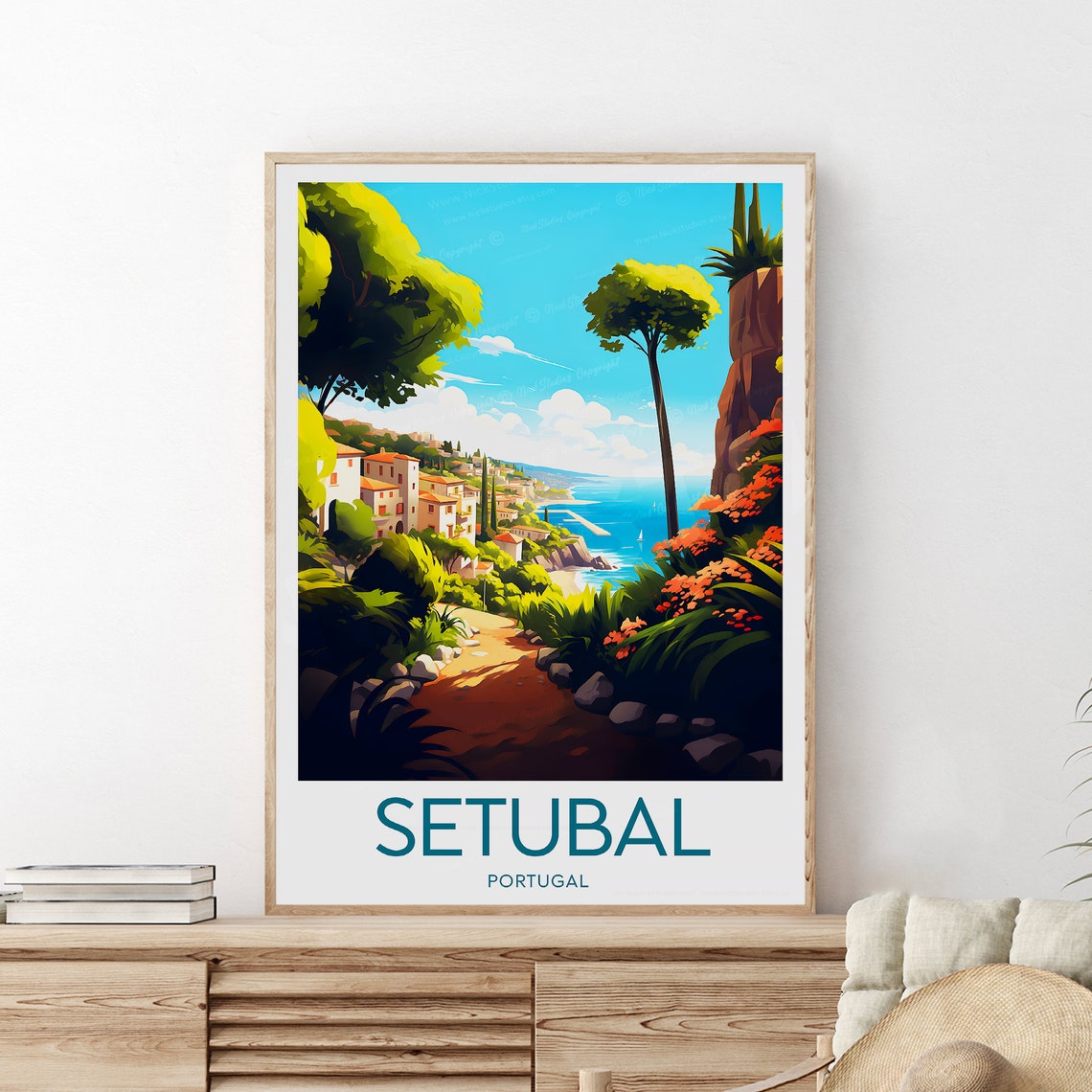 Setubal Portugal Coastal Village Trail Vintage Travel Poster - Image 2