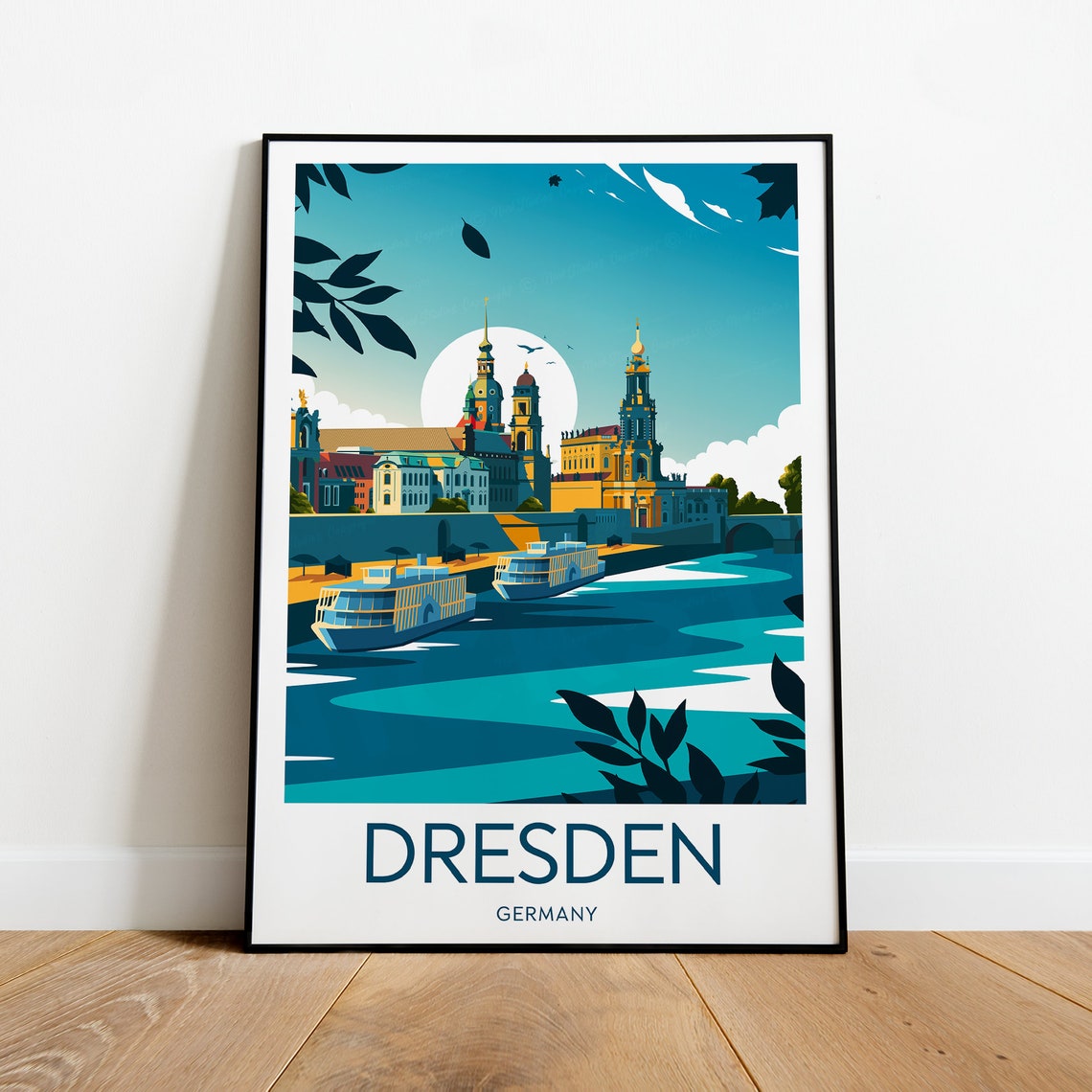 Dresden Germany Elbe River Boats With Baroque Old Town Poster - Image 2