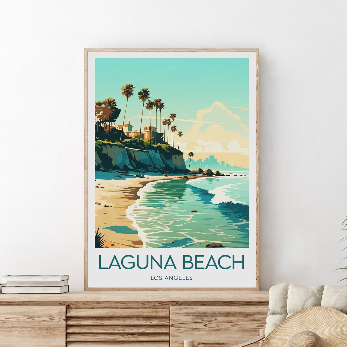 Laguna Beach Los Angeles California Palm Cliffs Vintage Travel Poster - Image 2