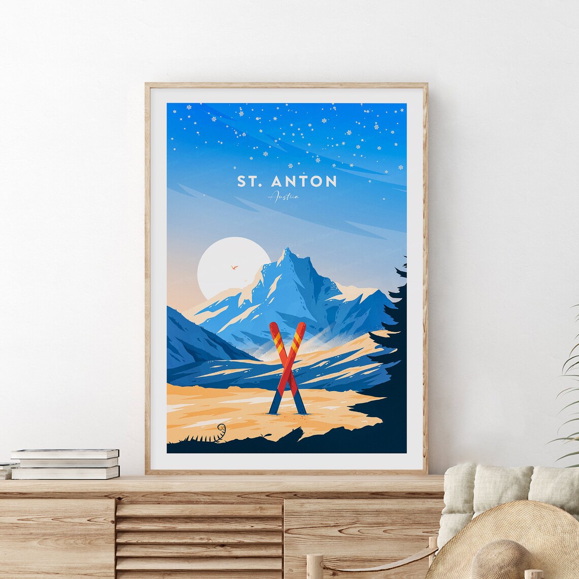 St Anton Austria Crossed Skis Alpine Mountain Peak Travel Poster