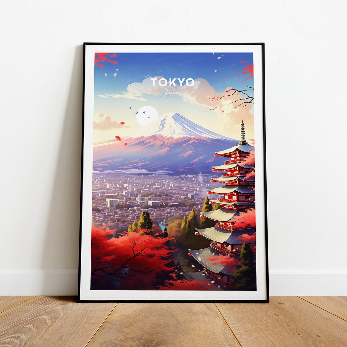 Tokyo Japan Mount Fuji Red Pagoda Autumn Maples Travel Poster