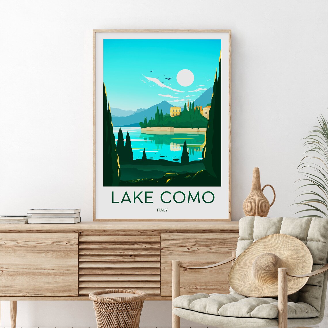 Lake Como Italy Villa on the Shoreline Vintage Travel Poster