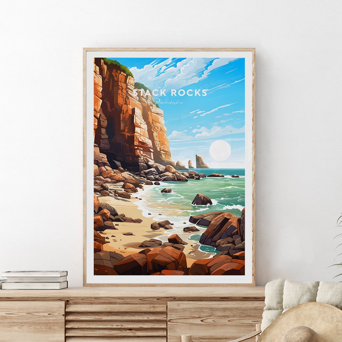 Stack Rocks Pembrokeshire Rocky Coastline Cliffs Travel Poster