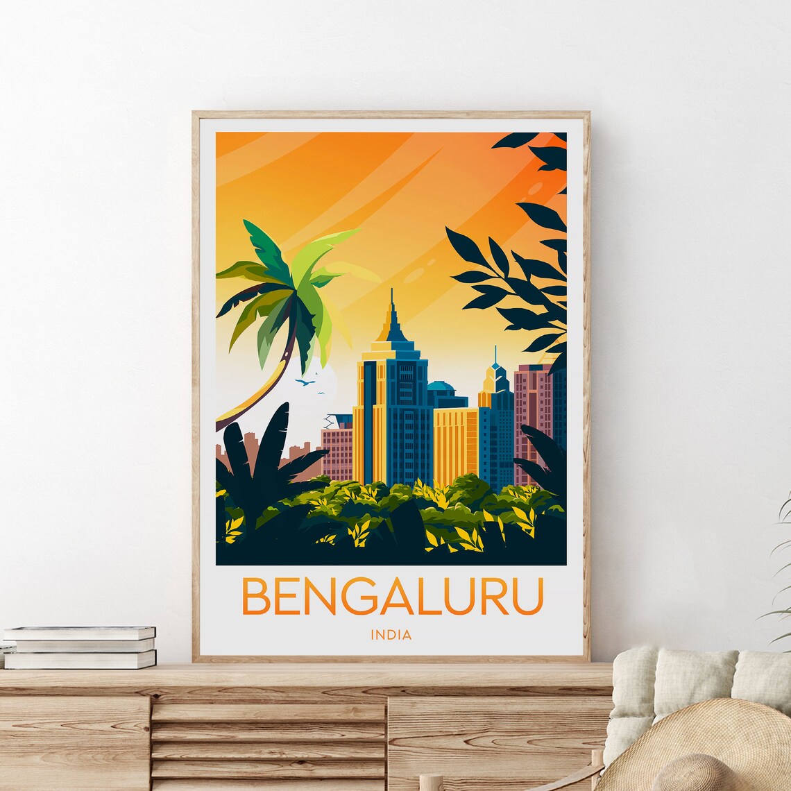 Bengaluru Sunset Skyline Palms and Towers India City Travel Poster - Image 2