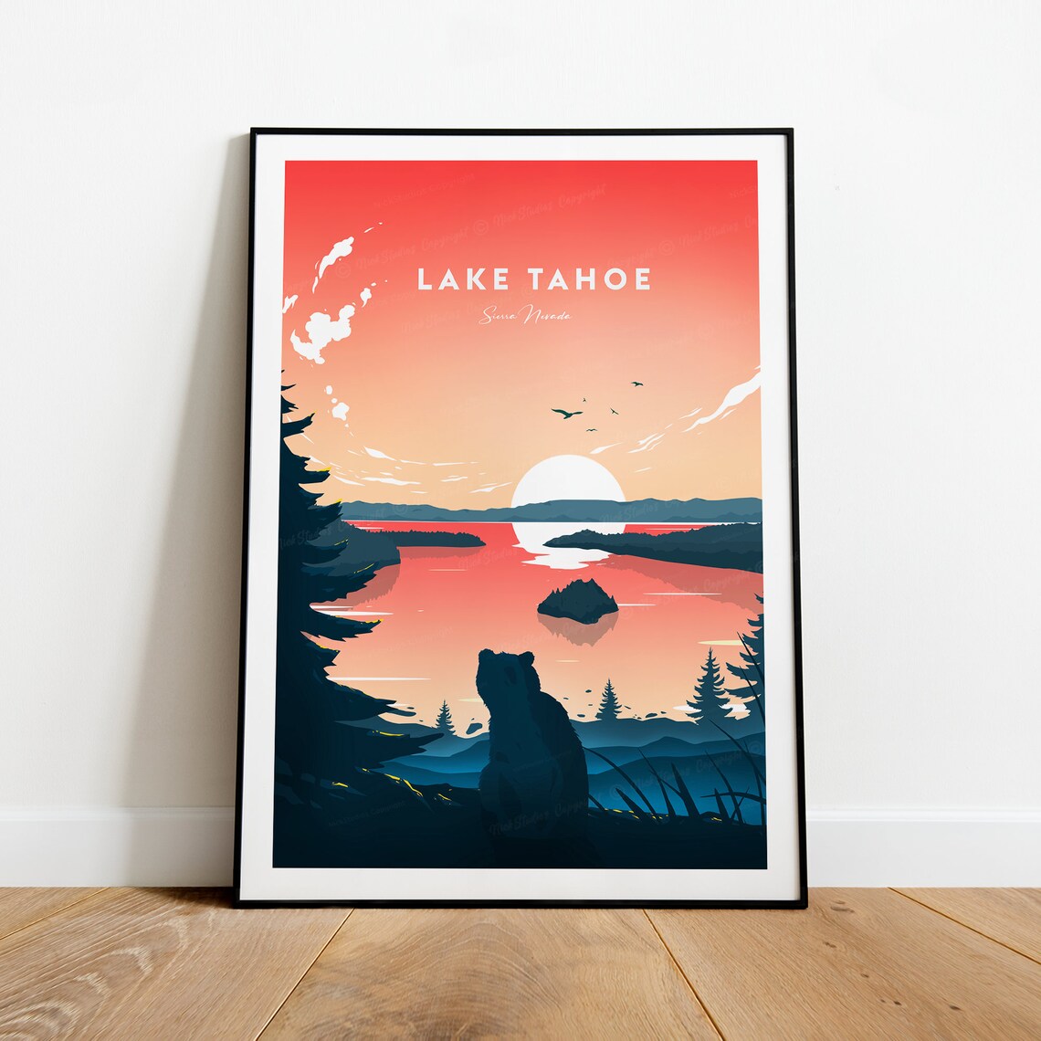 Lake Tahoe Sierra Nevada Sunset Bear Overlook Scenic Travel Poster