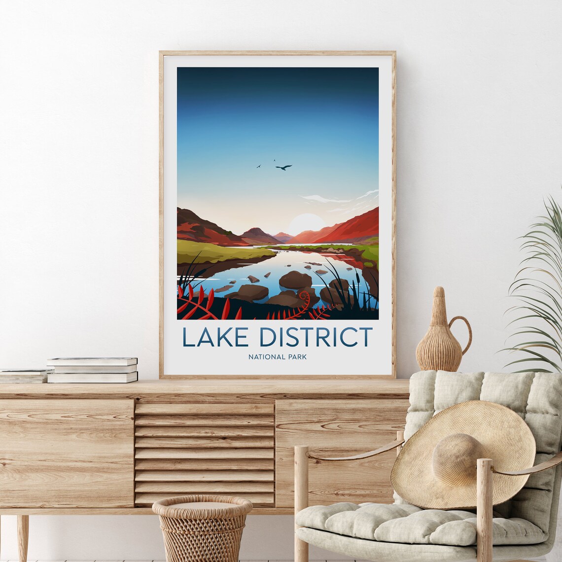 Lake District National Park Stream Sunset Fell Travel Poster