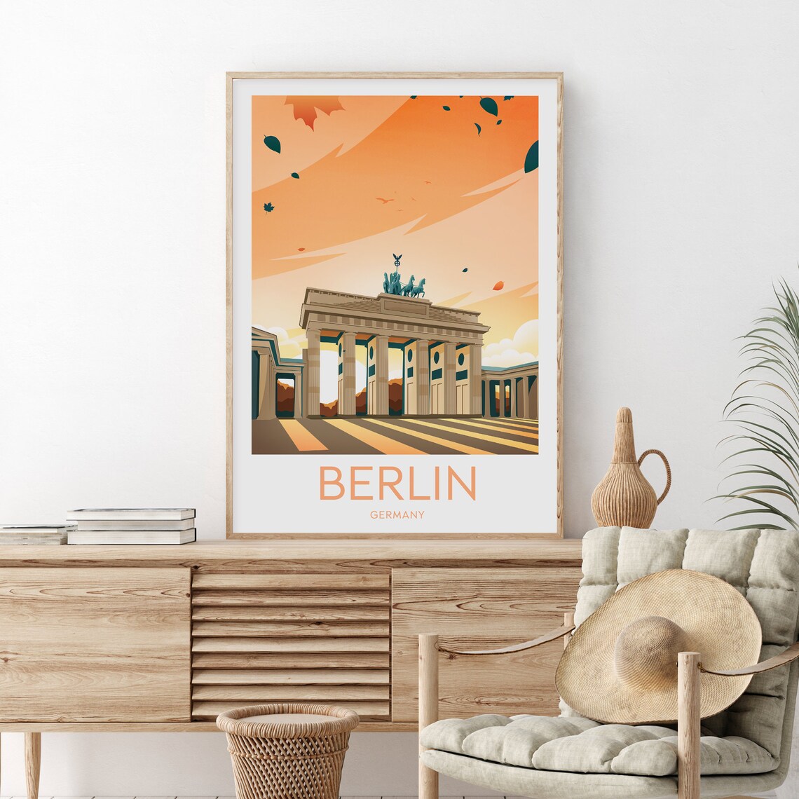 Berlin Germany Brandenburg Gate Autumn Evening Sunset Travel Poster