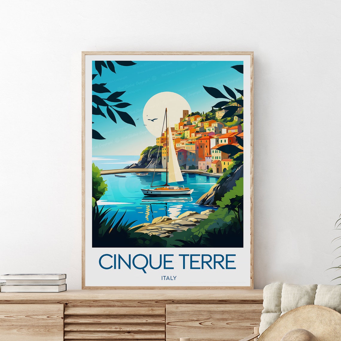 Cinque Terre Colorful Cliffside Village Sailboat Italy Travel Poster - Image 2