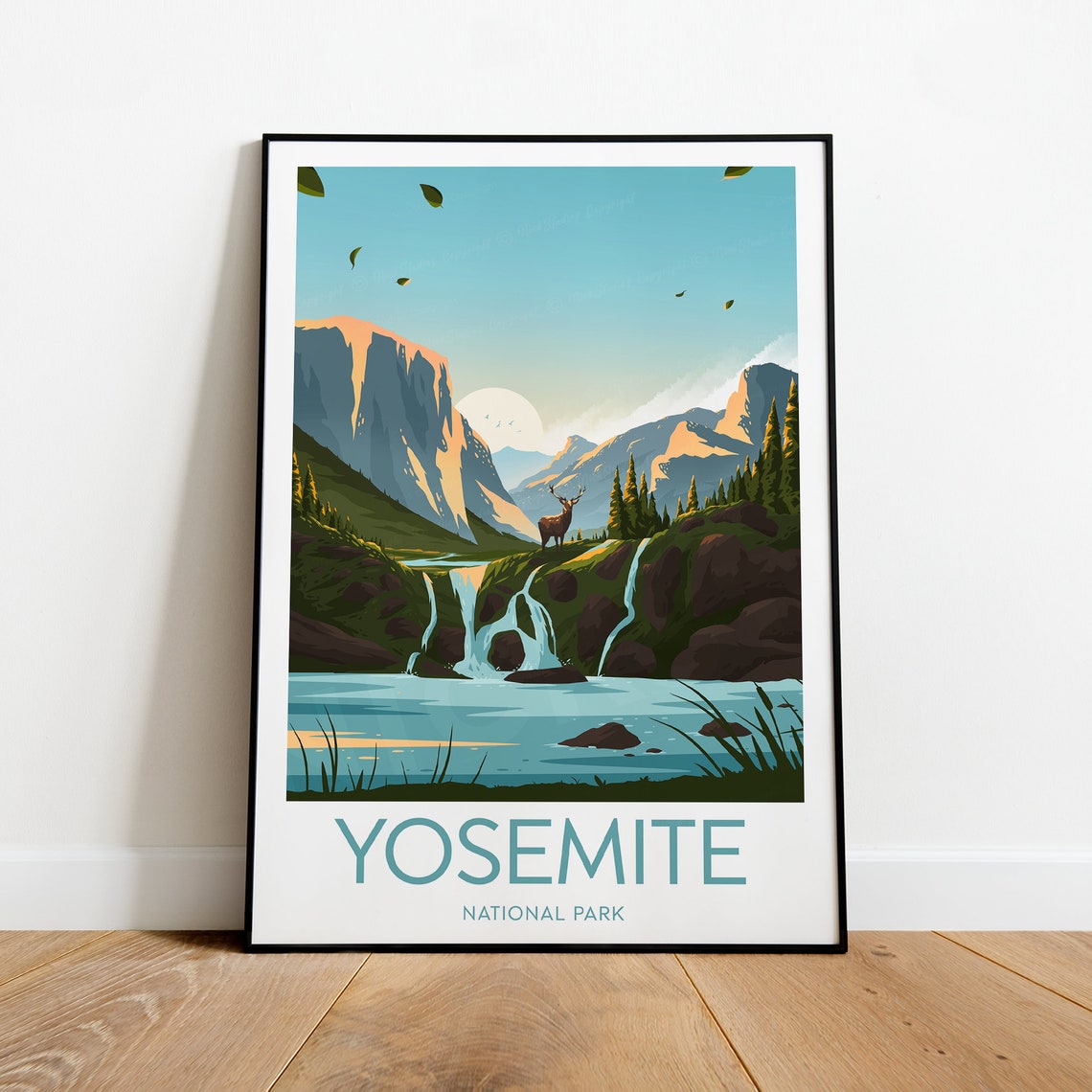 Yosemite National Park Valley Waterfalls And Moonlight Poster - Image 2