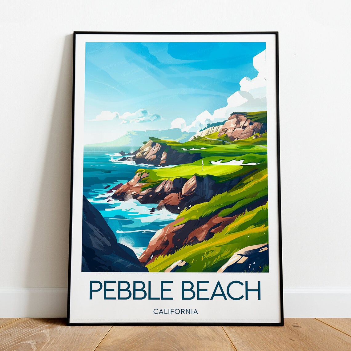 Pebble Beach California Coastal Cliffs Golf Links Travel Poster
