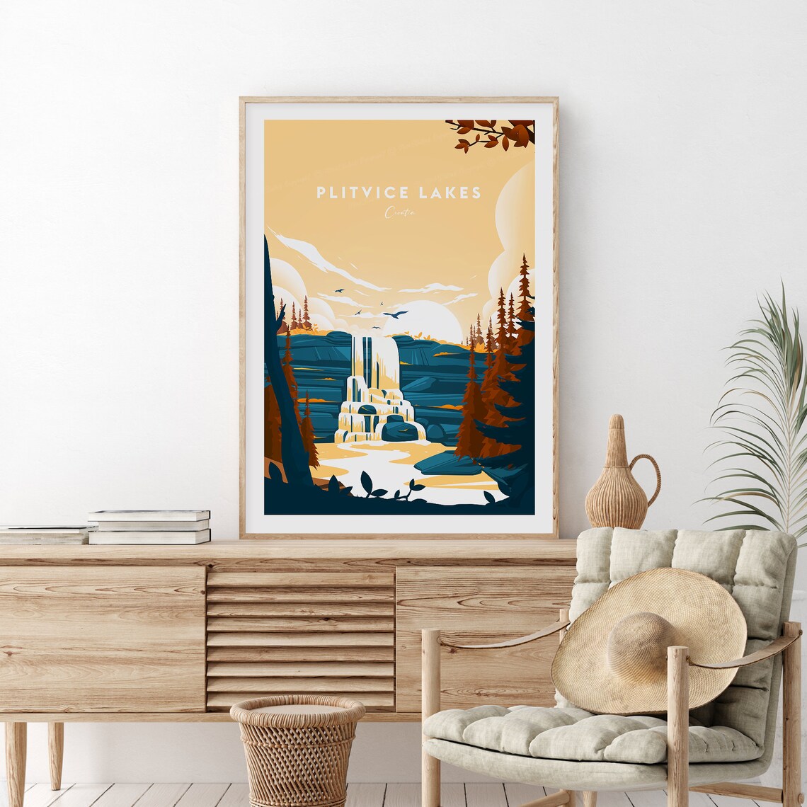 Plitvice Lakes Croatia Waterfall in Golden Autumn Forest Poster - Image 2