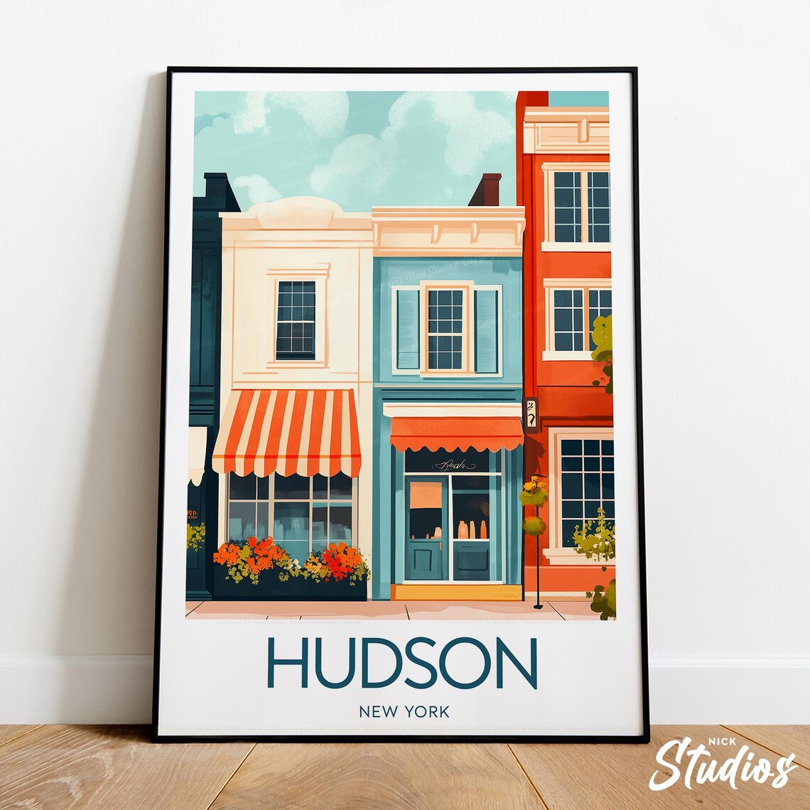 Hudson New York Colorful Victorian Storefronts Main Street Poster