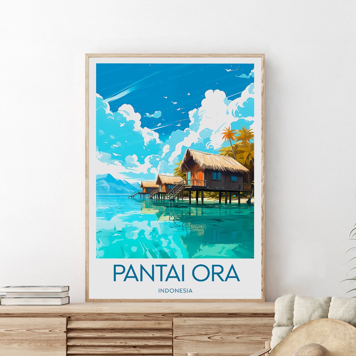 Pantai Ora Indonesia Island Bungalows Lagoon View Art Poster - Image 2