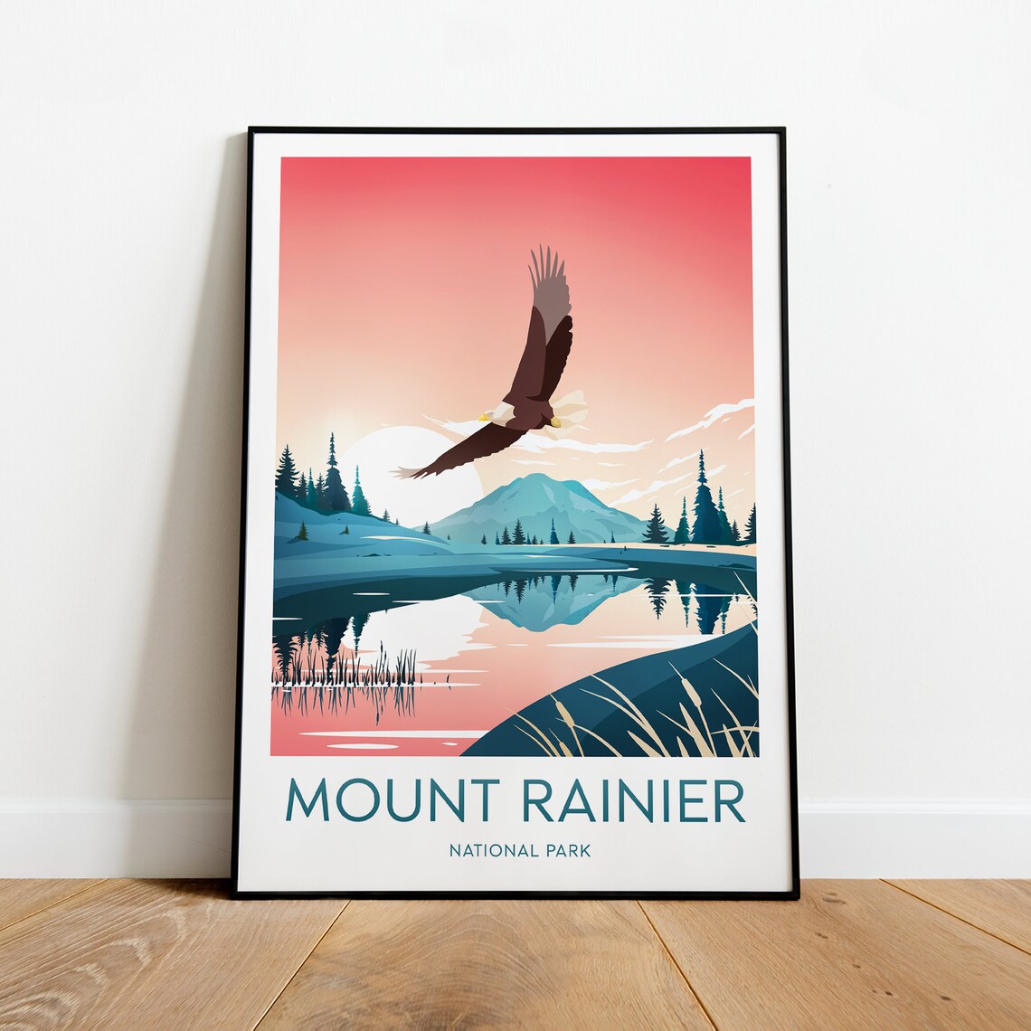Mount Rainier National Park Eagle at Sunset Vintage Travel Poster - Image 2