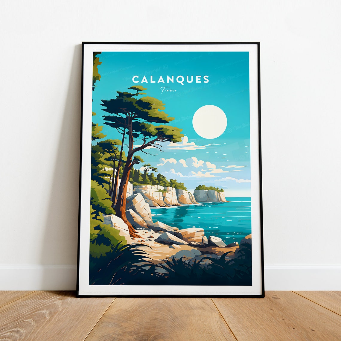 Calanques France Pine Tree Rocky Coast Turquoise Sea Travel Poster
