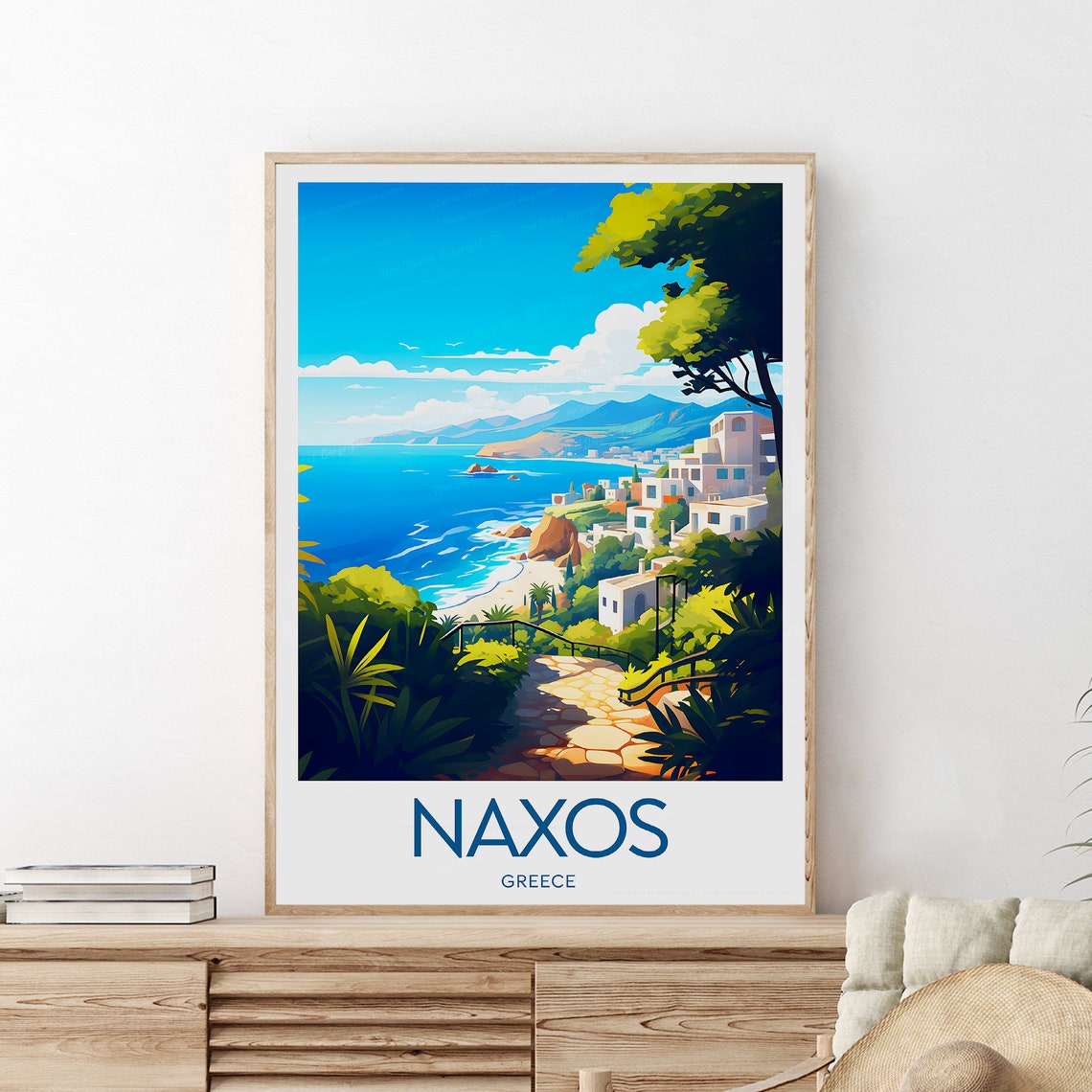 Naxos Greece Island Aegean Coast Whitewashed Village Travel Poster