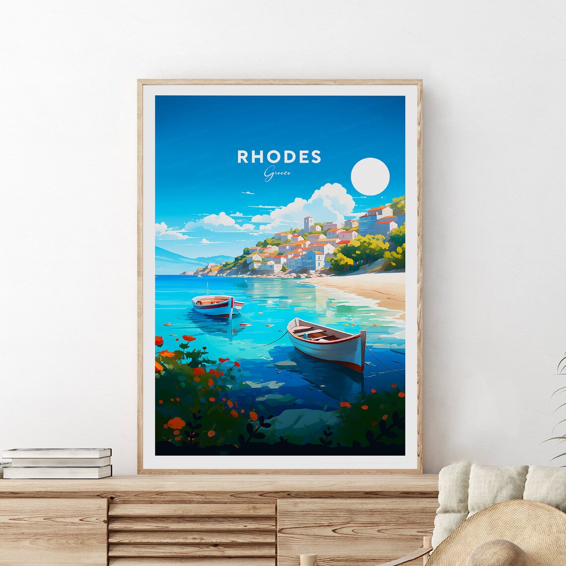 Rhodes Seaside Village Fishing Boats Turquoise Bay Greece Poster