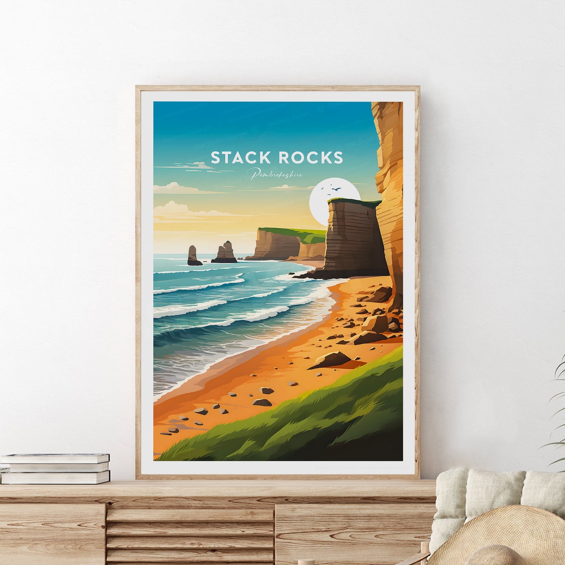 Stack Rocks Pembrokeshire Sea Stacks Sunset Beach Coast View Poster