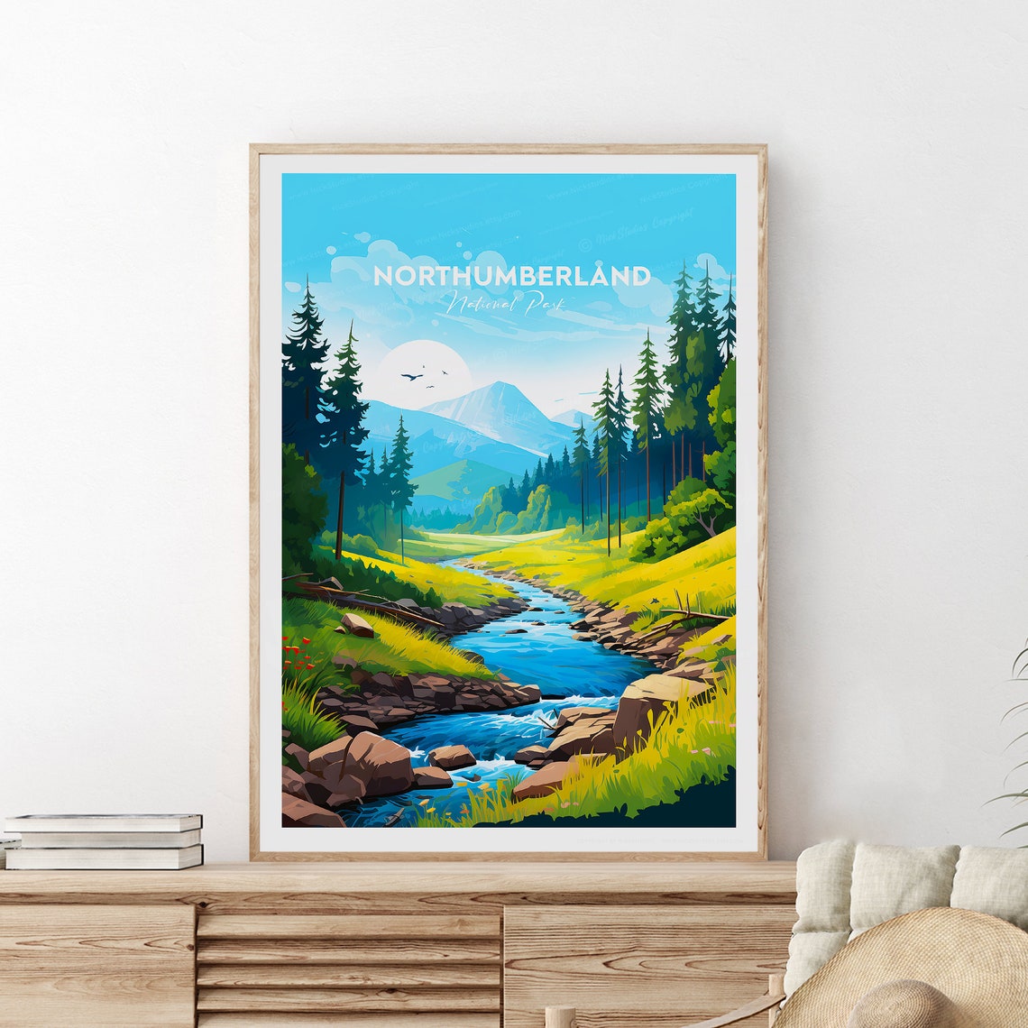 Northumberland National Park Forest Stream and Mountain Travel Poster