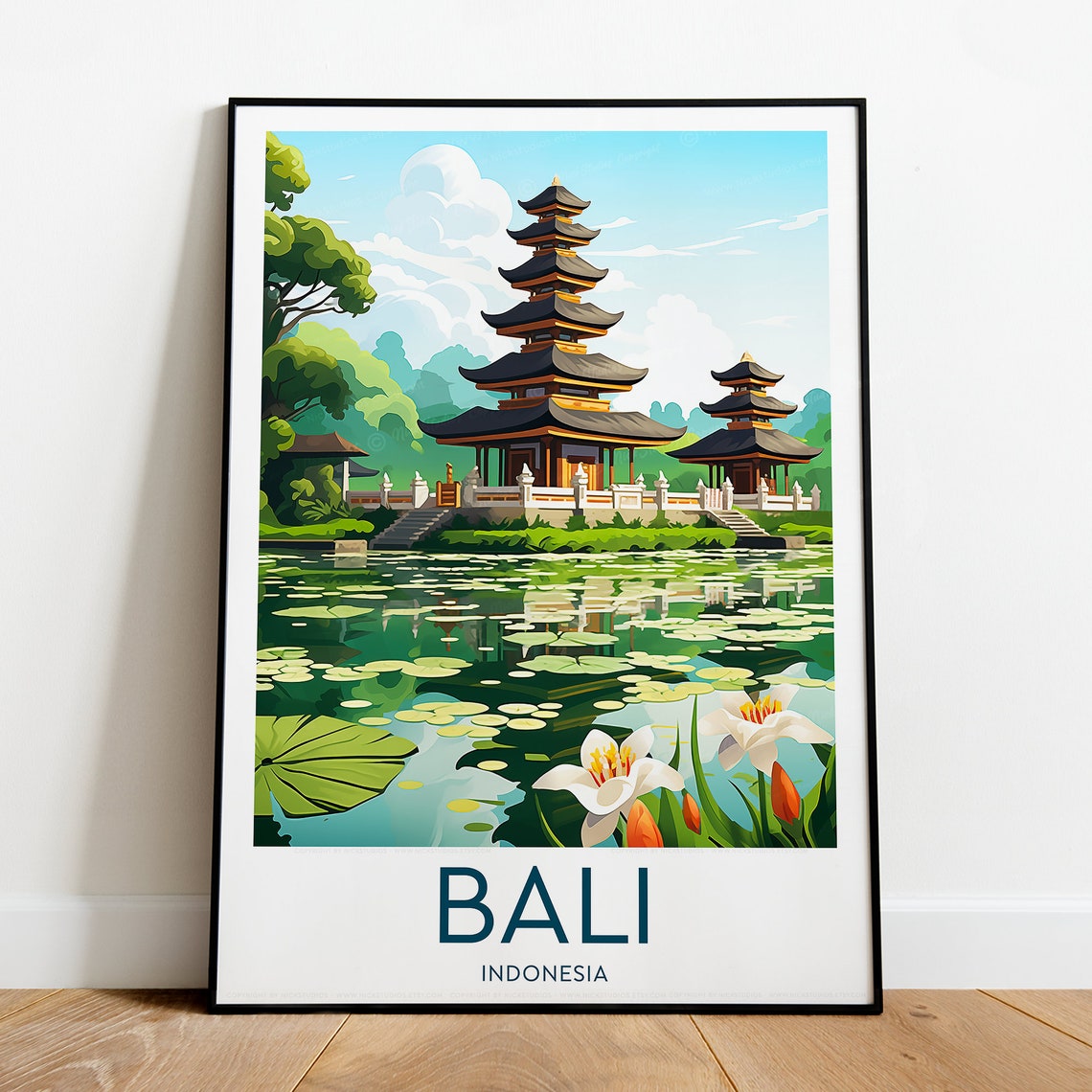Bali Sacred Ulun Danu Beratan Temple Lotus Lake Indonesia Poster