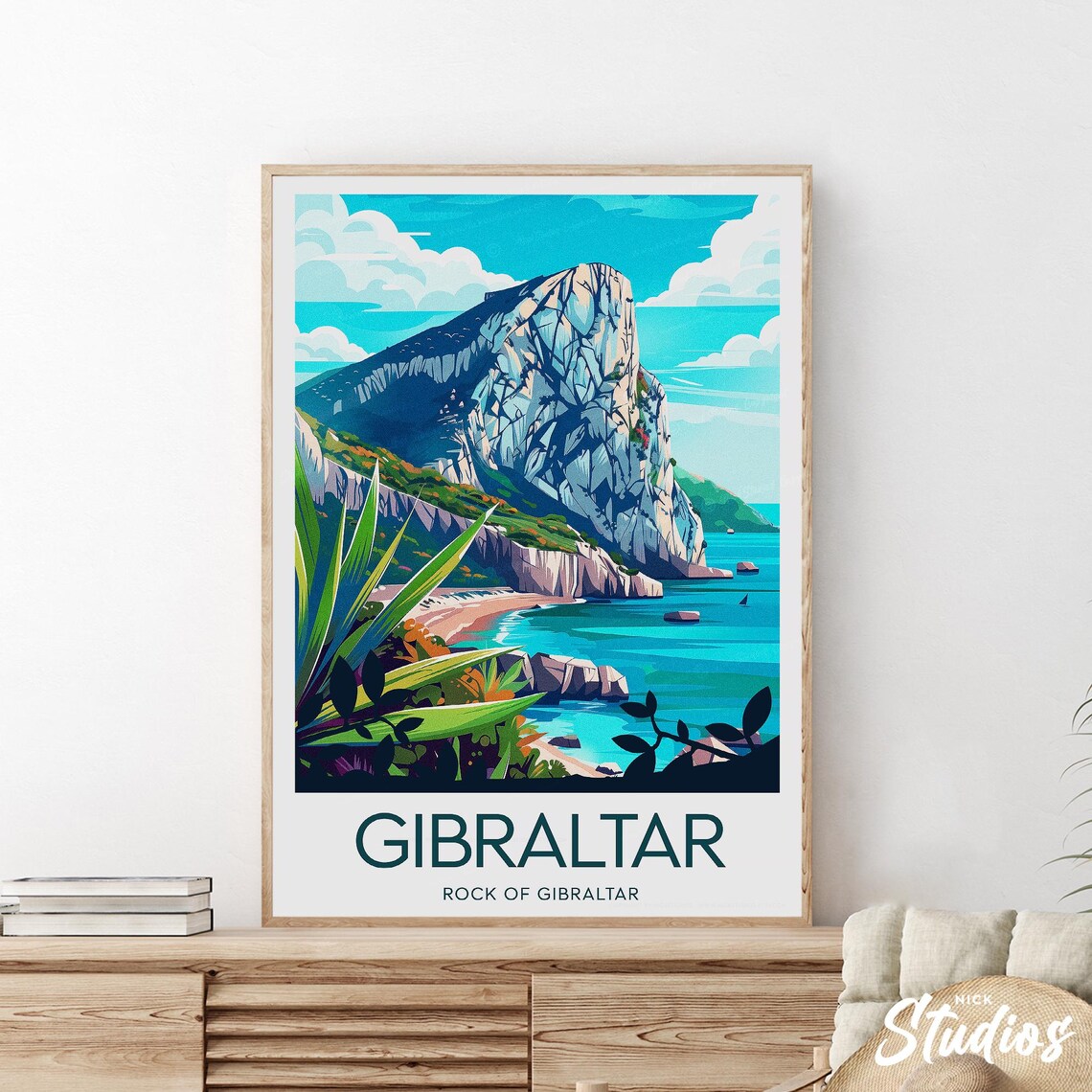 Gibraltar Rock Of Gibraltar Coastal Cliffs Vintage Travel Poster