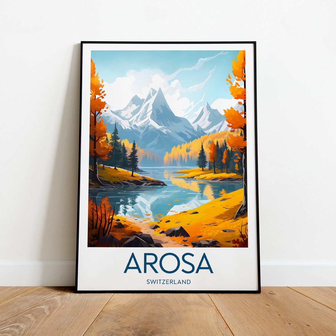 Arosa Switzerland Autumn Alpine Lake Mountain Reflection Travel Poster - Image 2