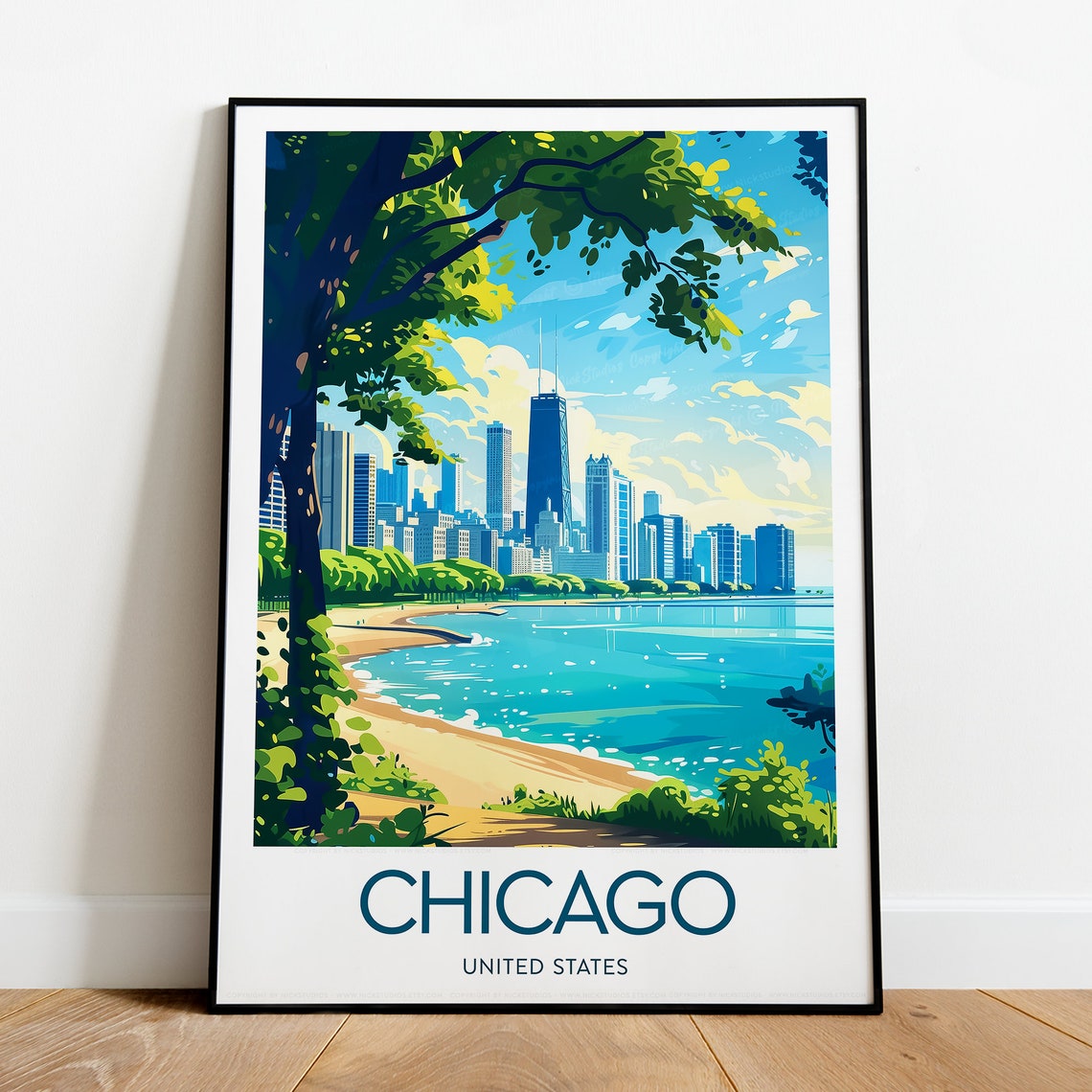 Chicago Lake Michigan Daytime Shoreline Skyline Cityscape Poster - Image 2