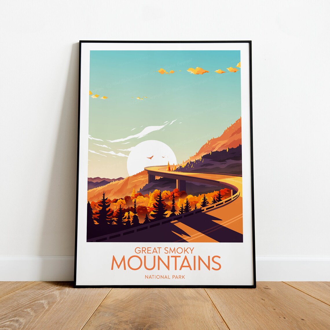 Great Smoky Mountains National Park Highway Sunset Travel Poster