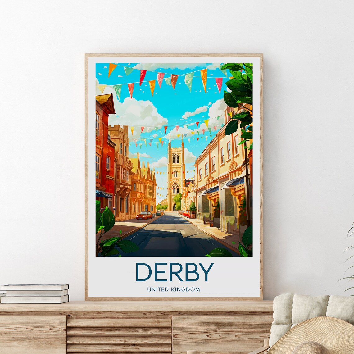 Derby Historic Church Street Festival Bunting City Scene Poster - Image 2