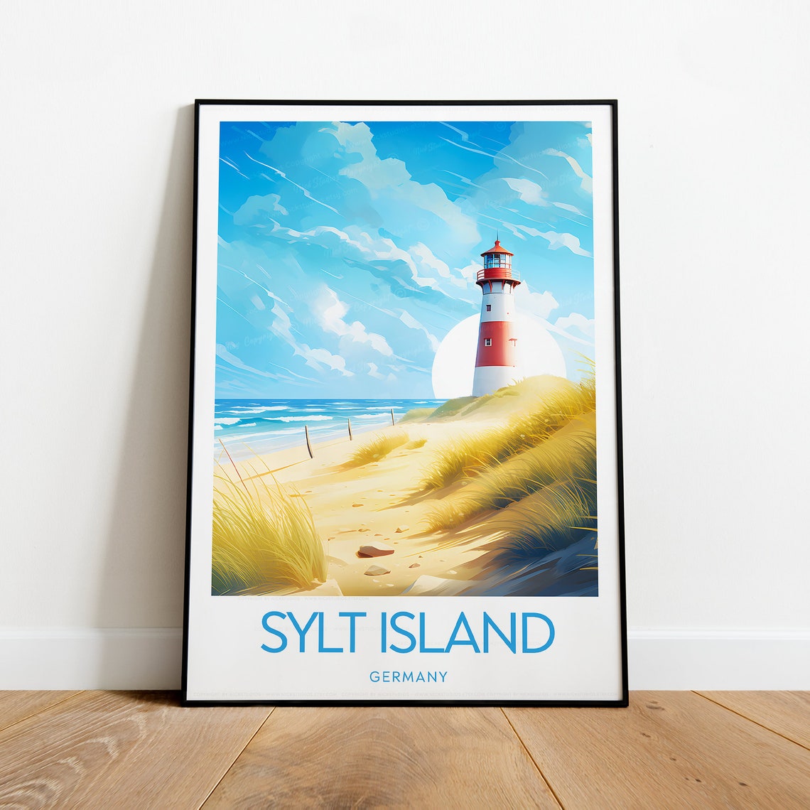 Sylt Island Germany Lighthouse Beach Dunes Sunset Travel Poster
