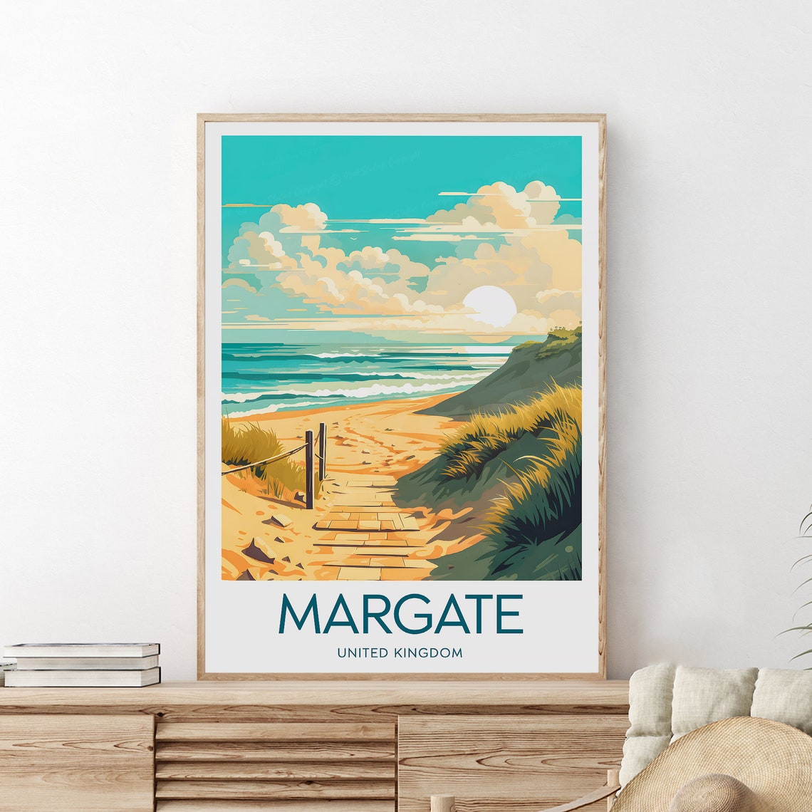 Margate United Kingdom Sandy Dune Boardwalk Sunset Beach Poster - Image 2