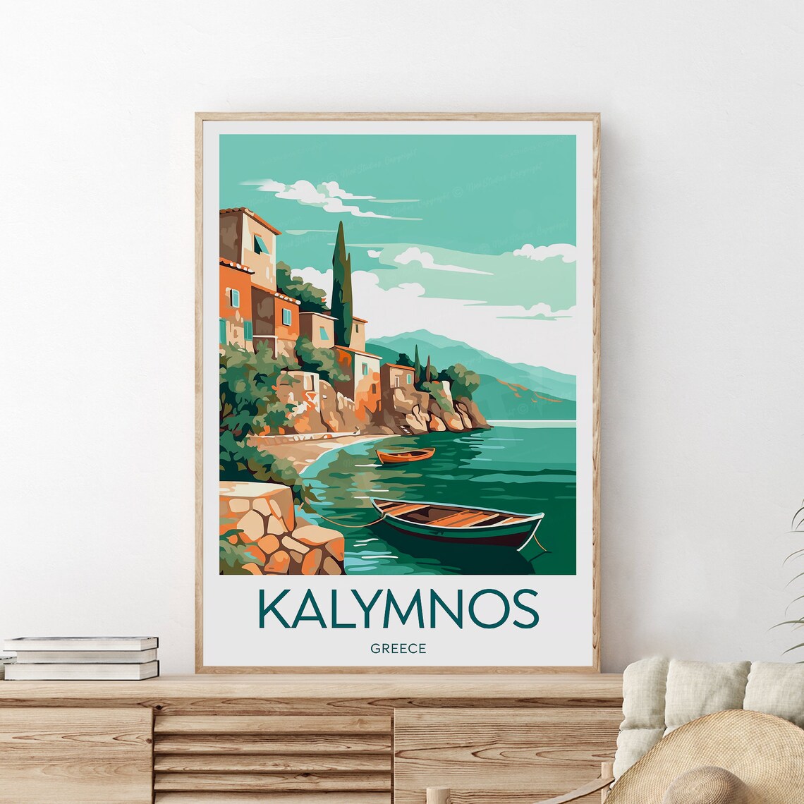 Kalymnos Greece Fishing Boats Seaside Village Coast Travel Poster - Image 2