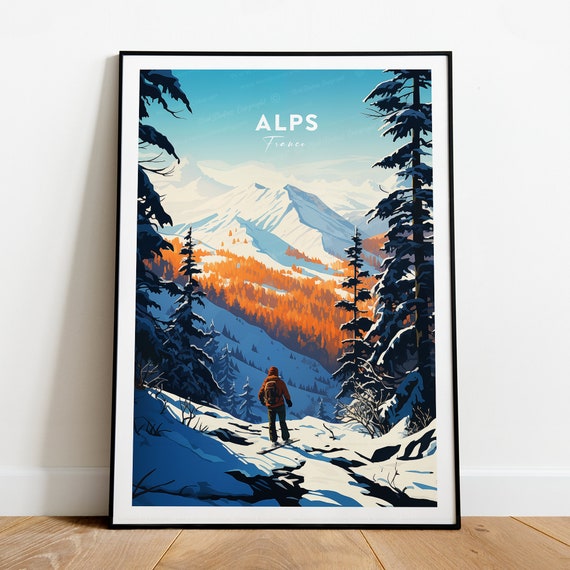 The Alps Traditional Travel Print France Alps Ski Resort Alps Poster Alps Artwork