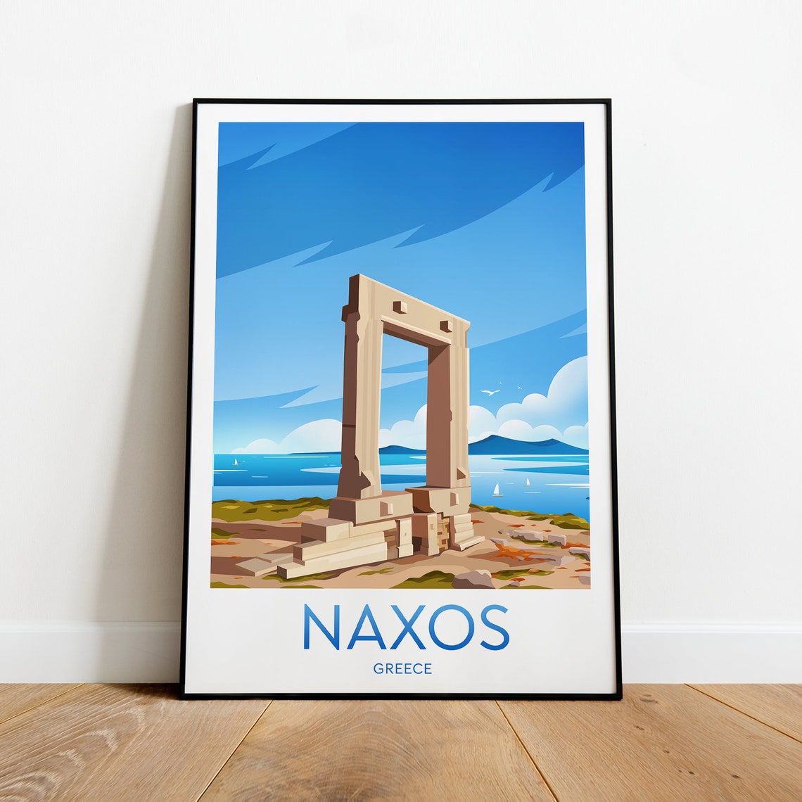 Naxos Greece Ancient Portara Marble Gate Over Aegean Sea Poster